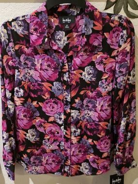 by & by Women's Purple Floral Button-Up Shirt